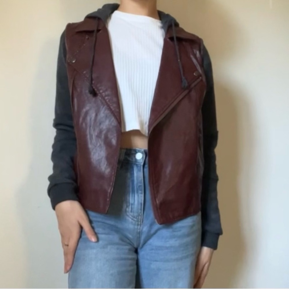 Jolt Vegan Burgundy/Gray Leather Jacket